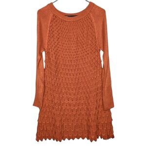 Orange Fashion Village Scoop Neck Crocodile Stitch Long Sleeve Knit Dress S/M